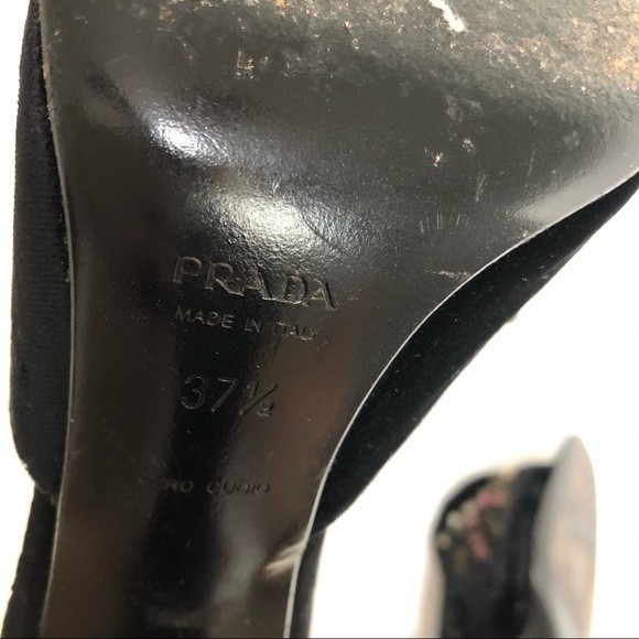 PRADA Velvet embelished heels Crystal Rhinestone curved heel 37.5 - Picture 11 of 16